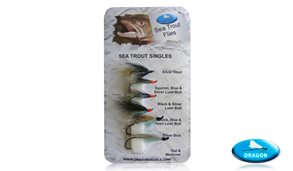 Pack de moscas singles Dragon Tackle, ideales para pescar reo.